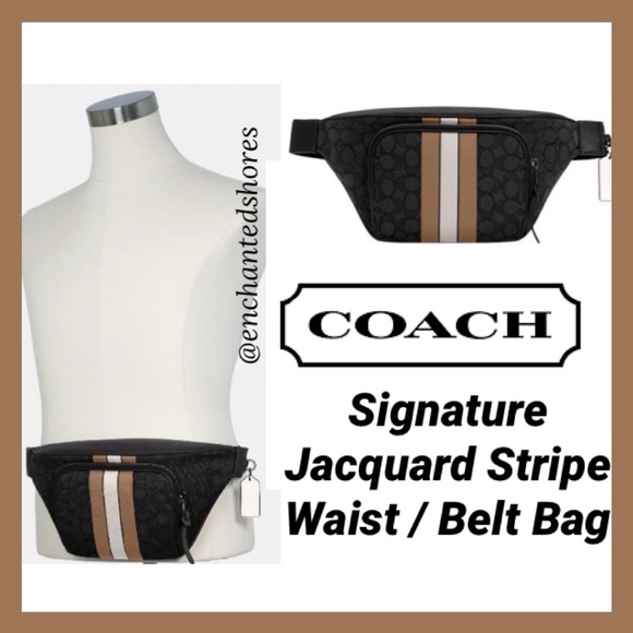 Coach Belt Bag Waist Signature Jacquard Varsity Stripe Thompson Black Elm Multi - Picture 1 of 16